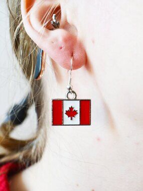 Upcycled Canada Flag Earrings Hypoallergenic Jewelry